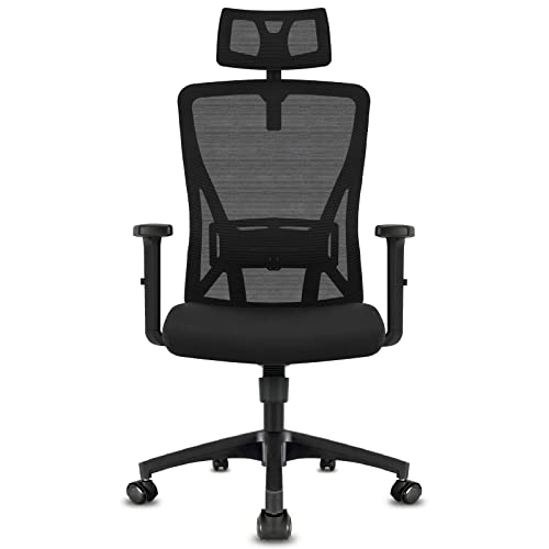 Durrafy Chaise Bureau, Fauteuil de Bureau avec Roullettes, Chaise de Ergonomique Appuie-Tête et Accoudoir Réglables, Maille Respirante, Support Lombaire Réglable, Roulement 150KG