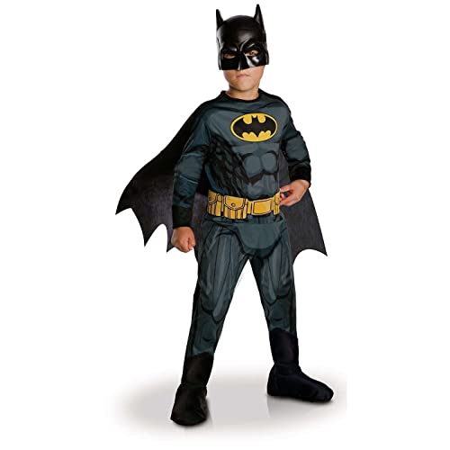 RUBIE'S DC Officiel - BATMAN - Déguisement Classique Pour Enfant - Taille 5-6 Ans - Costume Avec Combinaison Imprimée,ceinture, Couvre-bottes, Cape Détachable Et Masque - Halloween, Carnaval