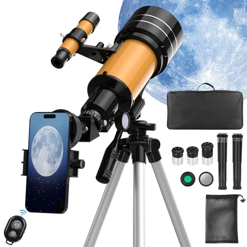 Télescope Astronomique Kit, 400mm/70mm Lunette HD 200X Astronomique Réfracteur, avec Adaptateur de Téléphone Trépied Ajustable et Chercheur pour Débutants, Enfants et Amateurs pour Observer la Lune