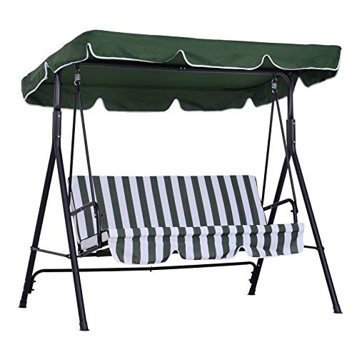 Outsunny Balancelle de Jardin 3 Places Toit Inclinaison réglable Coussins Assise et Dossier 1,72L x 1,1l x 1,52H m Acier Noir Polyester Vert