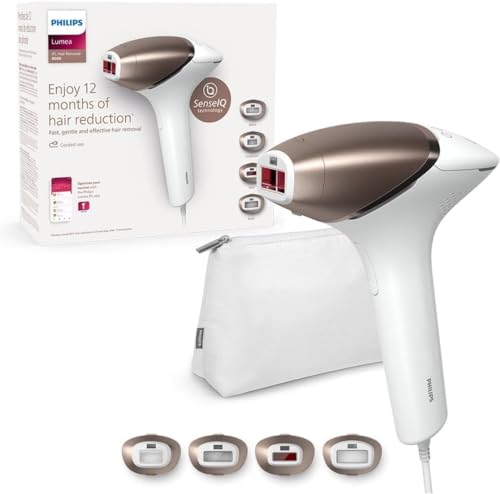 Philips Lumea série 8000, Épilateur à lumière pulsée, alternative à l'épilation laser, technologie SenseIQ, 4 accessoires pour le corps, le visage, le maillot et les aisselles, modèle BRI948/00