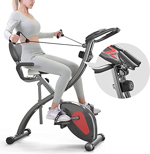 PROIRON Vélo d'Appartement Pliable Vélo de Fitness 3 en 1, 8 Niveaux de Résistance Magnétique & Siège Réglable Confortable, Vélo d'exercice à l'Intérieur Support de Tablette & Moniteur Numérique