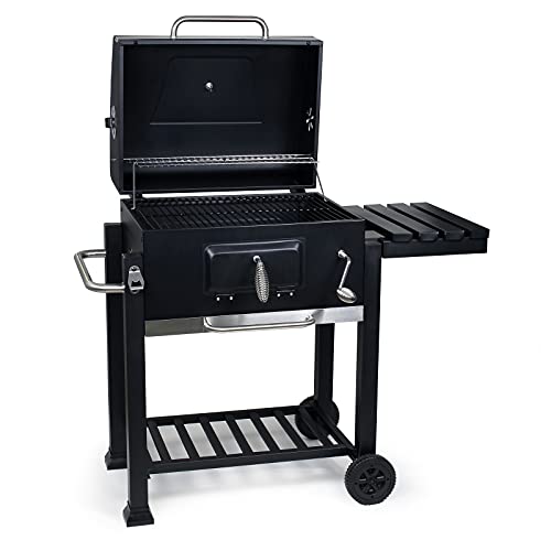 Wiltec Chariot Barbecue à Charbon 1130x475x 1000mm Clapet anti-feu Hauteur réglable Thermomètre Espaces rangement Ouvre-bouteille Grillade Jardin BBQ