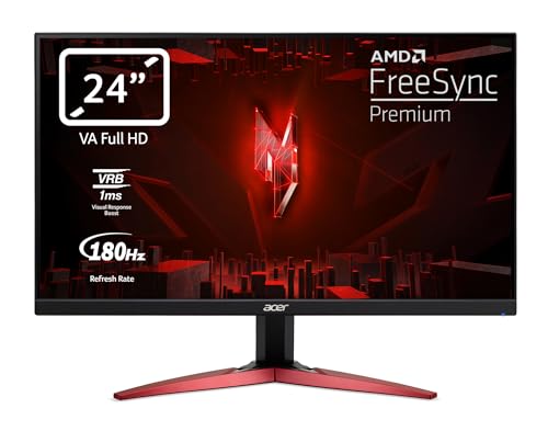 Acer Nitro KG241YS3biipf - Écran PC Gaming 24" Full HD, 180Hz (1920x1080, 16:9, FreeSync, 1ms VRB, 250 Nits, Comfyview, BluelightShield, 2xHDMI 2.0/1xDP 1.2) Moniteur PC Inclinable, Couleur Noir