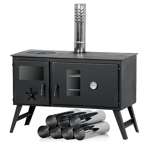 CampFeuer Four de tente - 28,5 x 58,5 x 260 cm - Noir - Avec 2 chambres - Foyer - Four à bois - Four à bois pour camping, extérieur, tente - Chauffage de tente, poêle d'extérieur