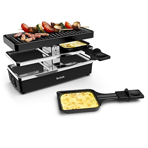 Tefal Appareil à raclette grill, 2 personnes, Format modulable, Prise intégrée pour brancher d'autres appareils, Compact, Plug & Share YY5249FB, Noir