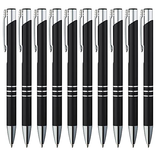 GIMEI® lot Stylo bille métallique, lot de 10 | Ensemble de stylos à bille de qualité supérieure, lisse et facile à écrire | Stylo bille noir à encre bleue, attrayant sur le plan visuel