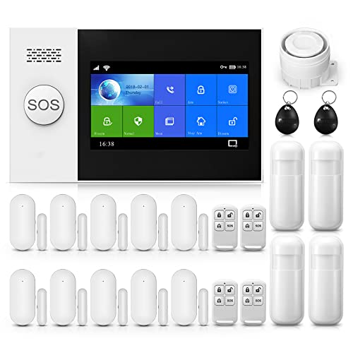 Système d'alarme Domestique sans Fil, système de sécurité Wi-FI avec écran fulltouch sans Fil de 4,3" Fonctionne avec Alexa et Google pour la Maison, Appartement