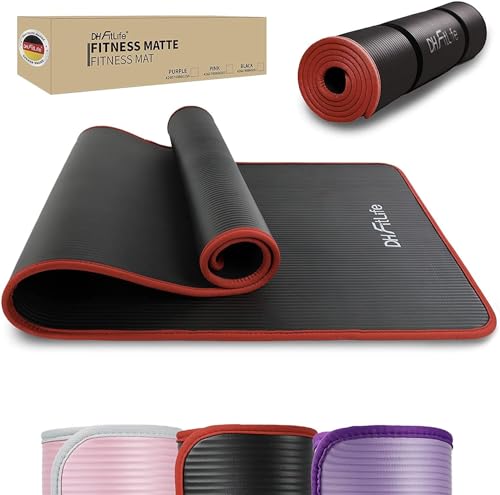 DH FitLife Tapis d'entraînement, fitness, yoga, gymnastique - 183 x 61 x 1 cm - Extra résistant à la déchirure - Antidérapant et épais (noir)