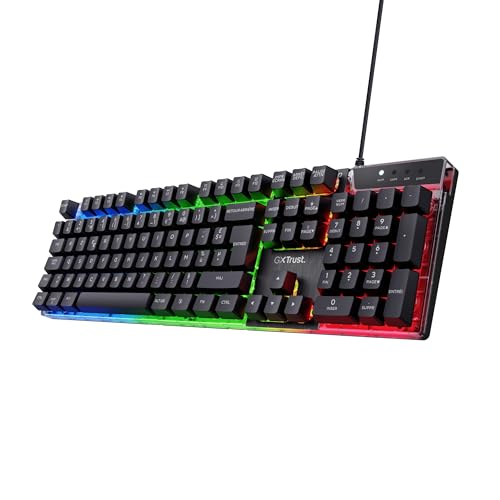 Trust Gaming GXT 835 Azor Clavier Gamer Filaire AZERTY Français, Éclairage LED Arc-en-Ciel, Mode Jeu, 8 Touches Anti-ghosting, Clavier Gaming à Membrane USB, PC/Ordinateur Portable - Noir