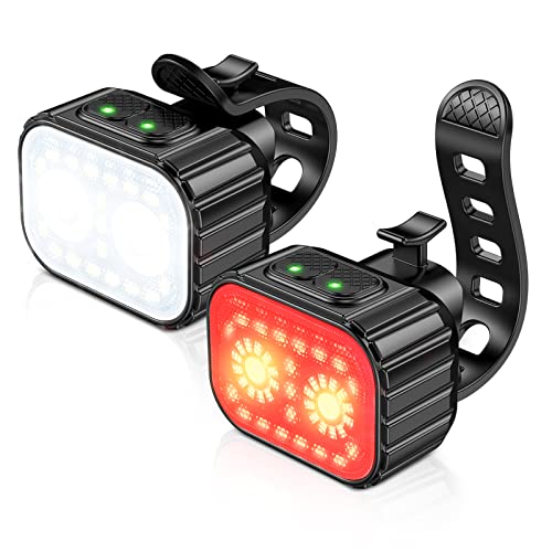 CIRYCASE Lumiere Velo Avant et Arriere, 8 + 12 Modes d'Éclairage Lampe Vélo LED Étanche IPX6, USB Rechargeable Eclairage Velo pour Cyclysme VTT, VTC, Bicyclette, Longue Durée de Vie de la Batterie