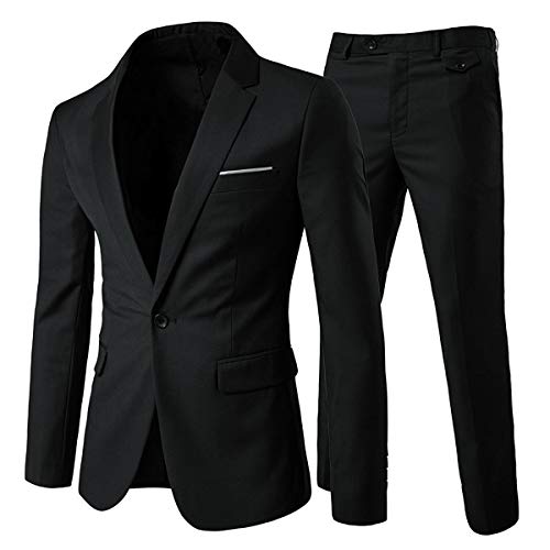 Allthemen Costume Homme Formel d'affaire de Couleur Uni à la Mode Slim Fit Deux pièces Noir L