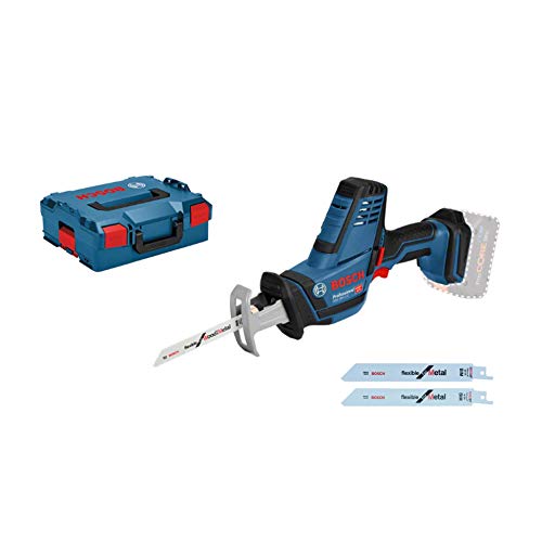 Bosch Professional 18V System scie sabre sans-fil GSA 18 V-LI C (version Compact, 3 lames de scie sabre, sans batterie ni chargeur, dans L-BOXX)