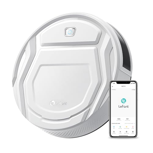 Lefant Aspirateur Robot, Robot Aspirateur Autonomie Mince Silencieux, Connecté avec WiFi/Alexa/App, 3 Modes d'aspirations, Programmable, Idéal pour Les Poils d'animaux Tapis Sols Durs, M210 Blanc