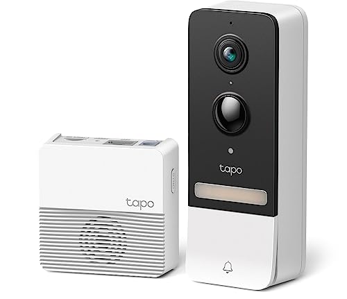 TP-Link Tapo 2K(5MP) Sonnette sans Fil avec Caméra D230S1,Visiophone sans Fil Sonnette Extérieure Étanche IP64 avec Batterie,Hub carillon inclus, Détection De Mouvement PIR,Vision Nocturne en couleurs