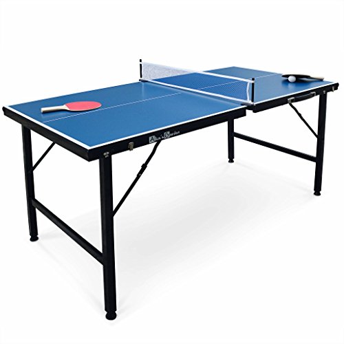 Alice's Garden - Mini Table de ping Pong 150x75cm - Table Pliable Indoor Bleue. avec 2 Raquettes et 3 balles. Valise de Jeu pour Utilisation intérieure. Sport Tennis de Table