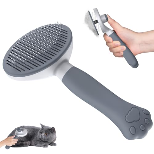 Zivacate Brosse Chat Brosse Chien[Prise ergonomique & nettoyage en un clic & Patented Design] Outil pour chiens/chats/lapins à poil court et long, Chien Accessoires(gris)