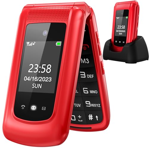 uleway Téléphone Portable Senior Clapet Débloqué avec Grandes Touches,GSM Big Volume Bouton SOS,Stazione di ricarica2.4 Dual LCD Display，Basique Telephone Mobile pour Personne Agée