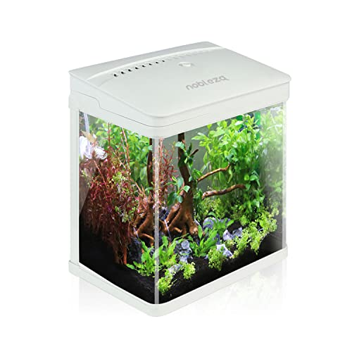 Nobleza - Aquarium en Verre avec Couvercle et lumières LED, Complet Bocal Poisson, Système de Filtration de 7 litres. Couleur Blanc.