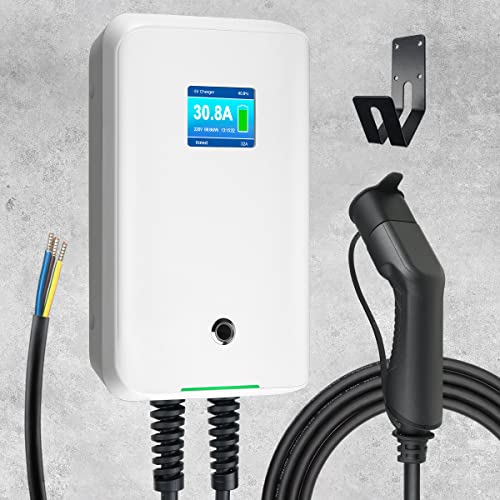 Morec 7kw ev Chargeur Monophasé Type 2 32A Station de Charge EU Standard wallbox IEC 62196-2 avec câble d'alimentation pour boîte de Distribution Boîte Rapide 6,1 m