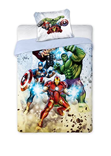 arlis Parure de lit Avengers ou Housse De Couette Avengers Marvel 140 X 200 Cm avec taie d'oreille 63 X 63 Cm (Parure Avengers - 8) Lit d’enfant