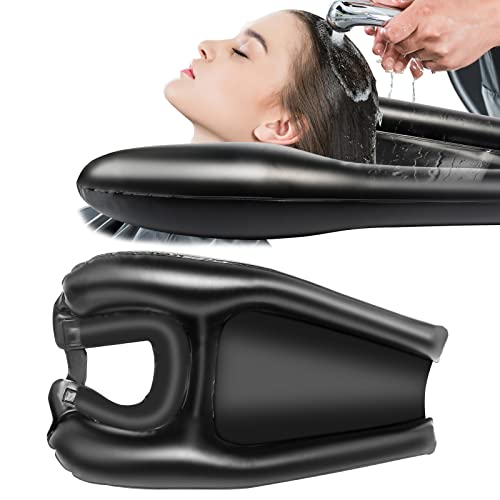 Bac a Shampoing Domicile Coiffure Lave Tete, pour Laver Les Cheveux Lavage en PVC pour Handicapées Enceintes Enfants Personnes Âgées Blessées Alitées, Noir