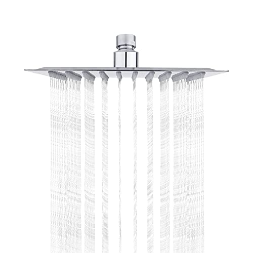 Ibergrif Tete de Douche Inox - Economie d'Eau, Pommeau de Douche Carré 20CM, Pluie Universelle Filetage 1/2 Pouce, Rotatif 360°, Inclinable 30°, Facile à Installer et à Nettoyer