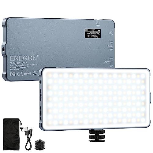 ENEGON 180 LED Lampe Vidéo, 4000mAh Rechargeable Deux Couleurs Panneau LED Video Light sur Caméra, 2500K-9900K CRI 96+, Portable Éclairage Photo Vidéo pour iPhone, Sony, Canon, Nikon, Fuji