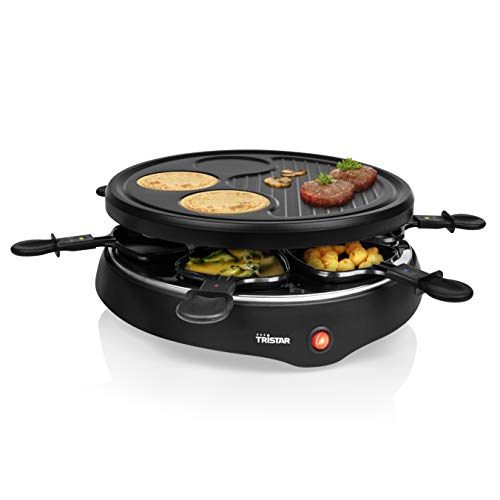 Tristar Appareil à raclette 6 poêlons RA-2998, Plaque Grill et crêpière, Noir,