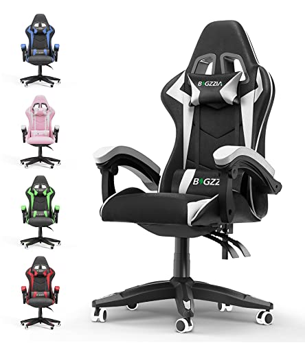 bigzzia Chaise Gaming,Ergonomique PU Cuir Chaise Bureau,Hauteur Réglable,avec Lombaire&Appui-Tête Appui,Dossier Inclinable à 155°,Fauteuil Gaming Adultes Enfants (Blanc)