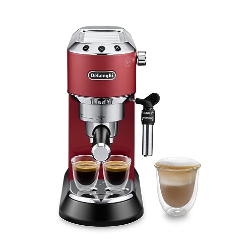 De'Longhi Dedica Style EC685.R, Machine à Café à Pompe en Acier Inoxydable Pour Café Moulu ou Dosettes, Machine à Espresso et Cappuccino, Réservoir de 1,3L, Système Anti-goutte, Rouge