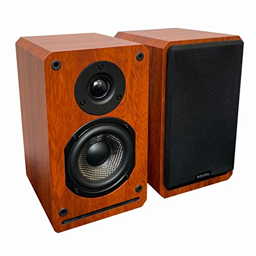 ROXEL RBS 300 Haut-Parleur d'étagère en Bois de Cerisier, Son détaillé et raffiné, Basses Profondes et aigus Lisses 150 W RMS