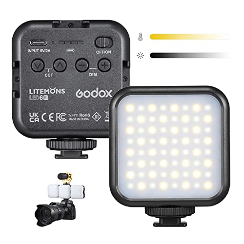 GODOX LITEMONS LED6Bi LED Vidéo Lampe Bicolore, Lumière Bicolore 3200K-6500K CRI 95, Rechargeable avec Batteire au Lithium pour Tournage, Diffusion en Direct, Microfilmage et Enregistrement