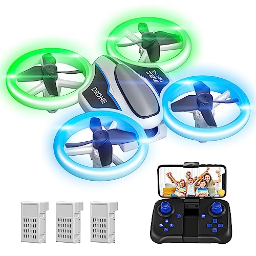 Mini Drone avec Caméra 720P HD, Drone avec Lumières LED pour Enfant, Quadricoptère Hélicoptère RC avec 3 Batteries 21 Mins Jouet Cadeau pour Garçons et Filles