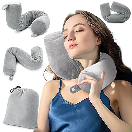 EPROICKS Coussin de Voyage, Oreiller Cervical Memoire Forme, Peut Être Plié Arbitrairement Dormir sur Le Côté, Coussin Tour de Cou pour Avion, Voiture, Train, Bureau（Gris）