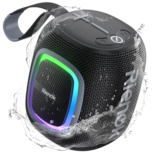 RIENOK Enceinte Bluetooth Portable, Haut Parleur Puissant Lumineuse avec Bluetooth 5.3, Autonomie 15H, 1800mAh, Fonction Radio, Port Clé USB/AUX/TF Carte, pour Soirées, Randonnées, Voyage