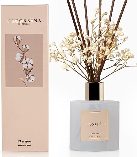 Cocorrína Linge de Maison 200ml avec Bâtonnets diffuseur de Parfum, Reed Diffuseur pour Salle de Bain étagère décoration