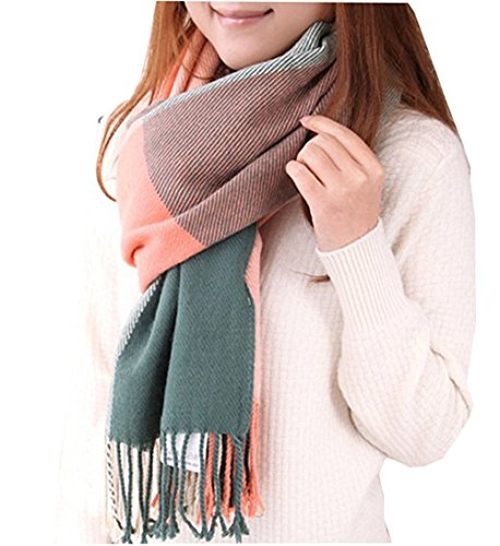 Écharpe Foulard Châle pour Femme Automne Hiver Chaude Douce Motif à Carreaux Surdimensionné avec Décoration Frange Simple Classique (200 * 60CM),Multicolore (Rose foncé),Taille unique