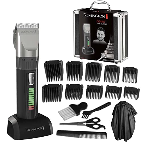 Remington Tondeuse Cheveux [Kit Professionnel] Genius (Moteur Pro résistant, Lames Céramique Auto-Affûtées, Secteur/Sans fil-Batterie Lithium, 10 Sabots, Mallette pro + accessoires) Tondeuse HC5811