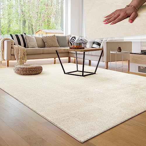 Paco Home Tapis de Salon Unicolore Lavable Pile Courte et Douce, Dimension:140x200 cm, Couleur:Crème