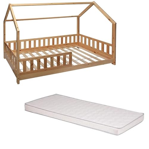 Atmosphera Lit Cabane Enfant Bosco 90x190 + Matelas 90x190 cm Blanc