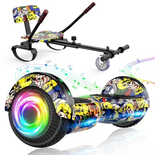 SISIGAD Hoverboard Kart, Hoverboard Tout Terrain Auto-équilibré de 6.5" Pouces avec Haut-parleurs Bluetooth et Lumières LED Hoverboard Enfant