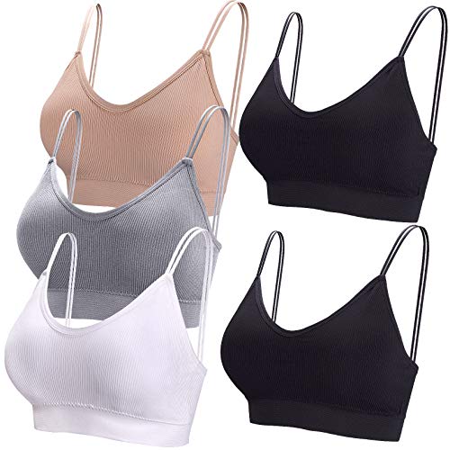 BQTQ 5 Pièces Soutien-Gorge Camisole Bralette avec Rembourré pour Femme, 5 Couleurs,M,Blanc, Noir, Beige, Gris