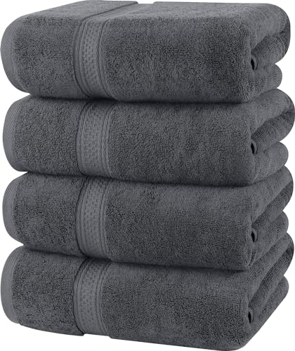 Utopia Towels - Lot de 4 Serviettes de Bain luxueuses - 100% Coton filé à l'anneau, séchage Rapide, très absorbantes, Douces au Toucher, parfaites pour Un Usage Quotidien - Gris