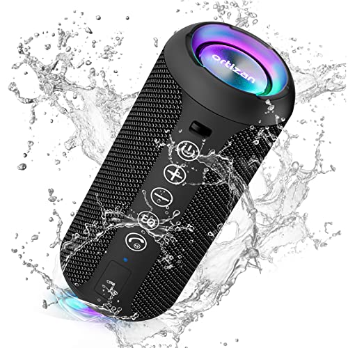 Ortizan Enceinte Portable Bluetooth 5.3 sans Fil avec Bass Puissantes, Étanche IPX7, Subwoofer à 360 Degrés, Autonomie 30 hrs, Double Appairage Stéréo, Lumière LED