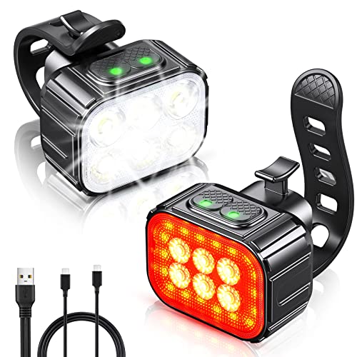 CIRYCASE Lumiere Velo avec Spot et Faisceau d'Inondation, Rechargeable par USB Lampe Vélo LED Étanche IP65, 2 x 4 + 2 x 6 Modes de Luminosité Eclairage Velo Avant et Arrière pour Cyclysme VTT