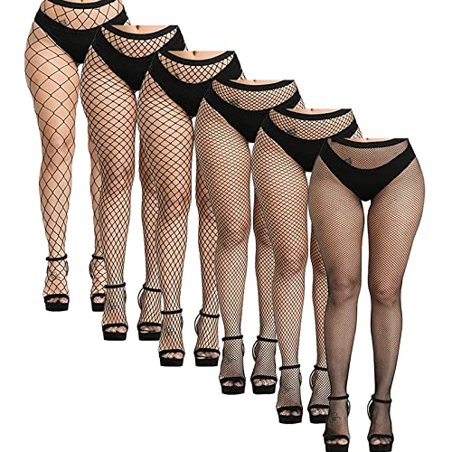 YOGINGO 6 Paires Femme Collants Taille Haute Filets de Pêche Bas Résille Cuisse Haut Bas Collants Fishnets Tights