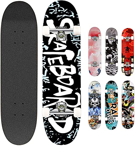 Smibie Skateboards Pro 78,7 cm Skateboard Complet pour Adolescents, Débutants, Filles, Garçons, Enfants, Adultes, 7 Couches d'Érable, Mixte Adulte, Fille, Garçon, 6: Lettre, 31" x 8"