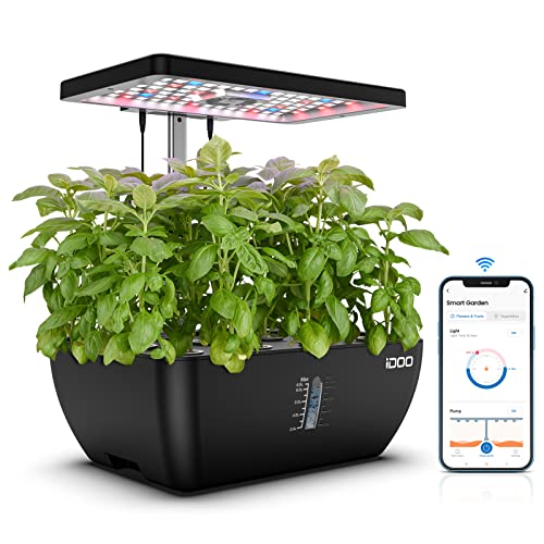 iDOO WiFi Potager Interieur, Jardin Intelligent avec réservoir de 6.5L, Ventilateur Silencieux, 12 Pods Jardin Interieur Hauteur Ajustable Jusqu’à 37 cm