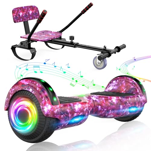 SISIGAD Hoverboard Kart, Hoverboard Tout Terrain Auto-équilibré de 6.5" Pouces avec Haut-parleurs Bluetooth et Lumières LED Hoverboard Enfant